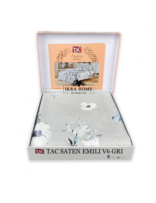 TAC SATEN EMILI V6 GRI  / Tac 2- сп Евро Постельное бельё из сатина